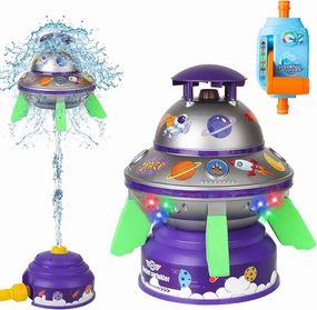 Water Sprinkler for Kids Toys- Outside Water Rocket Powered Liftoff 9-16ft & Spin -Aircraft Design Sprinkler for Yard Pool Garden - Summer Water Toys Birthday Gift
