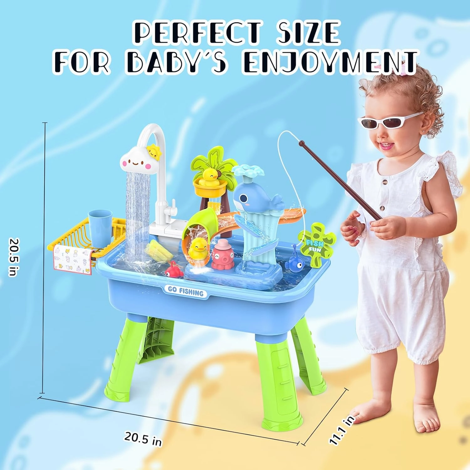 Water Table for Toddlers 1-3 with Electric Water Pump, Sand and Water Table for Kids Ages 4-6, Play Sink with Running Water, Sensory Table & Summer Water Toys (Blue)