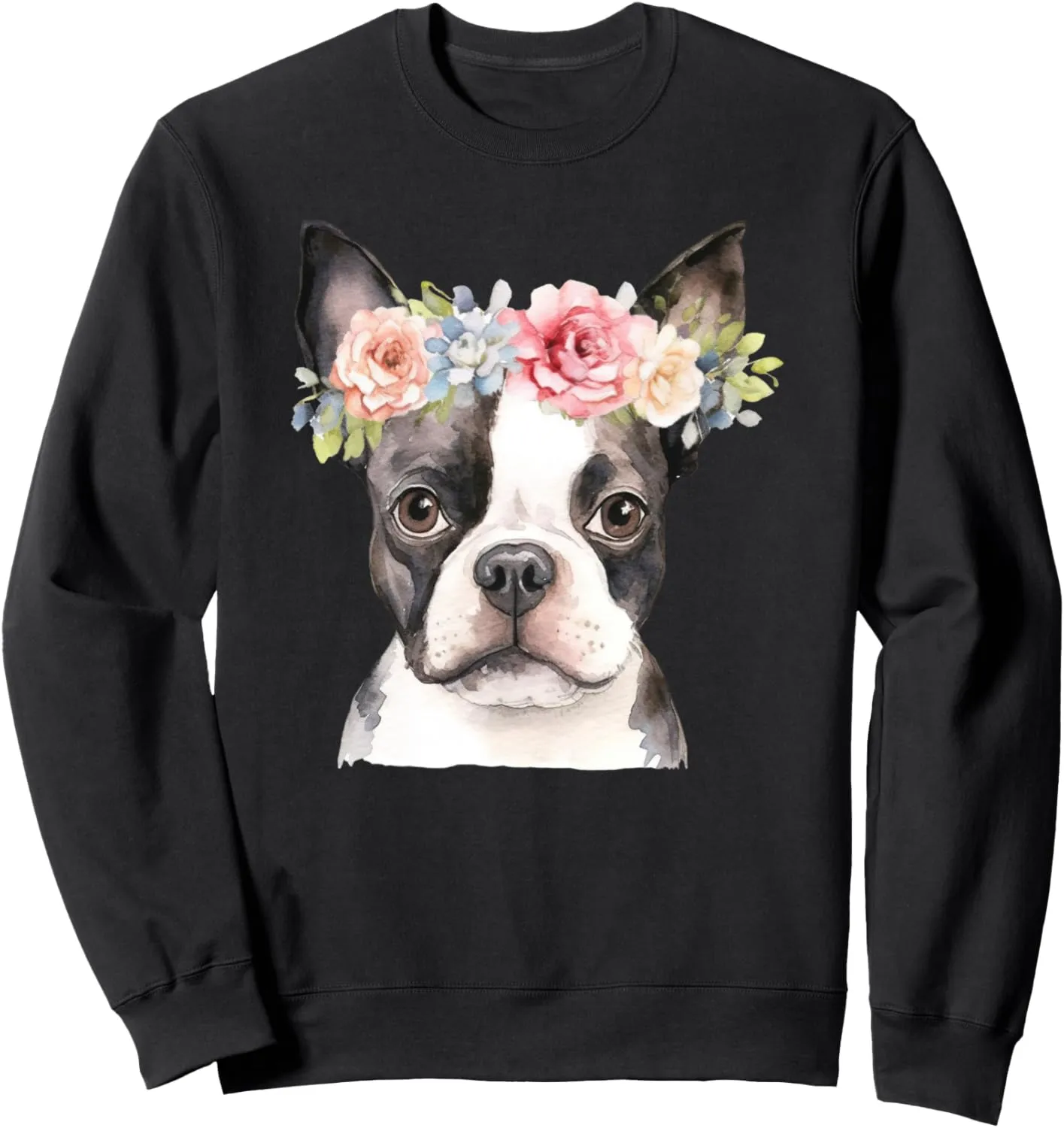 Watercolor Boston Terrier with Flower Crown Sweatshirt