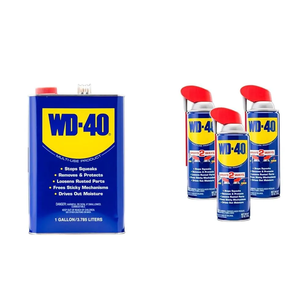 WD-40 Multi-Use Product, One Gallon & Original Formula, Multi-Use Product with Smart Straw Sprays 2 Ways,12 OZs, 3-Pack, 12 OZ