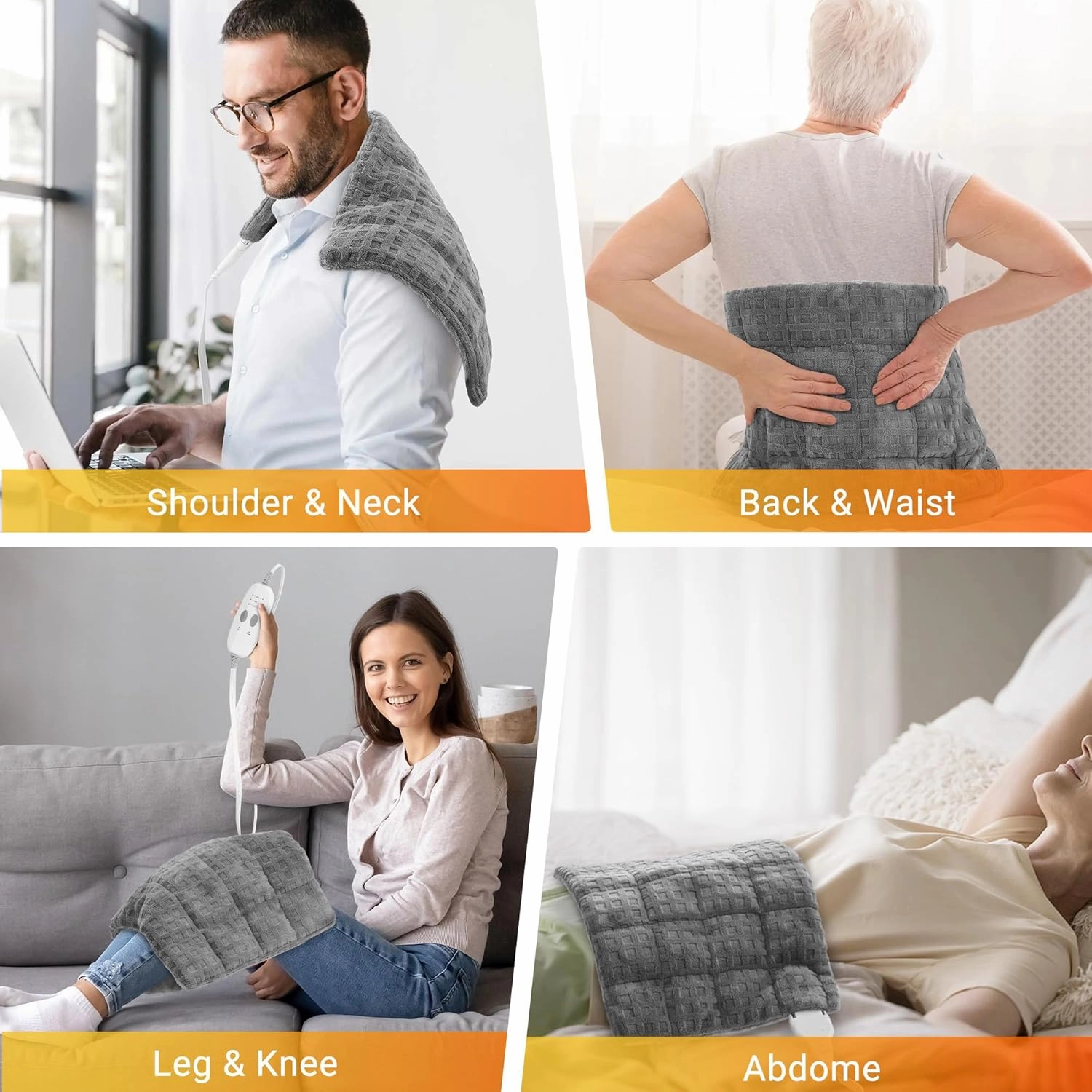 Weighted Electric Heating Pad with Massaging Vibrations, 6 Settings - 3 Heat, 3 Massage - 9 Relaxing Combinations, 12" x 24", 4 Lbs, Waffle Grey