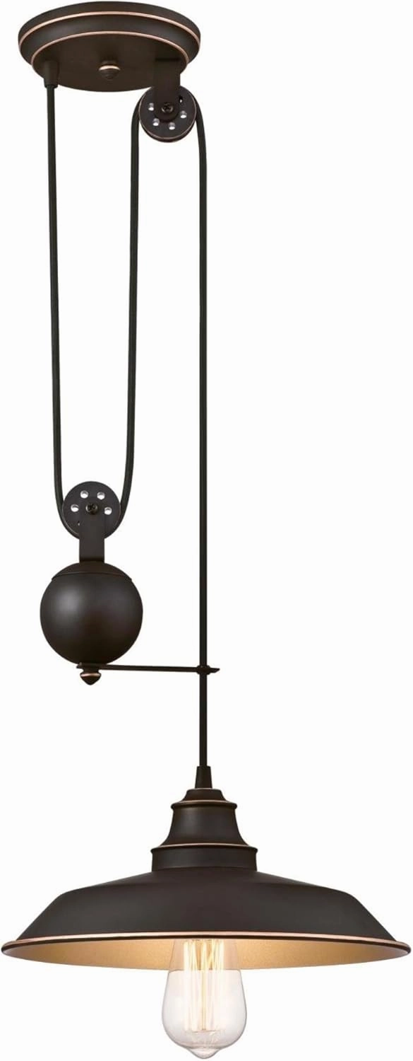 Westinghouse 6363200 Iron Hill One-Light Pulley, Oil Rubbed Bronze Finish with Highlights and Metal Shade Indoor Pendant, 1, Black
