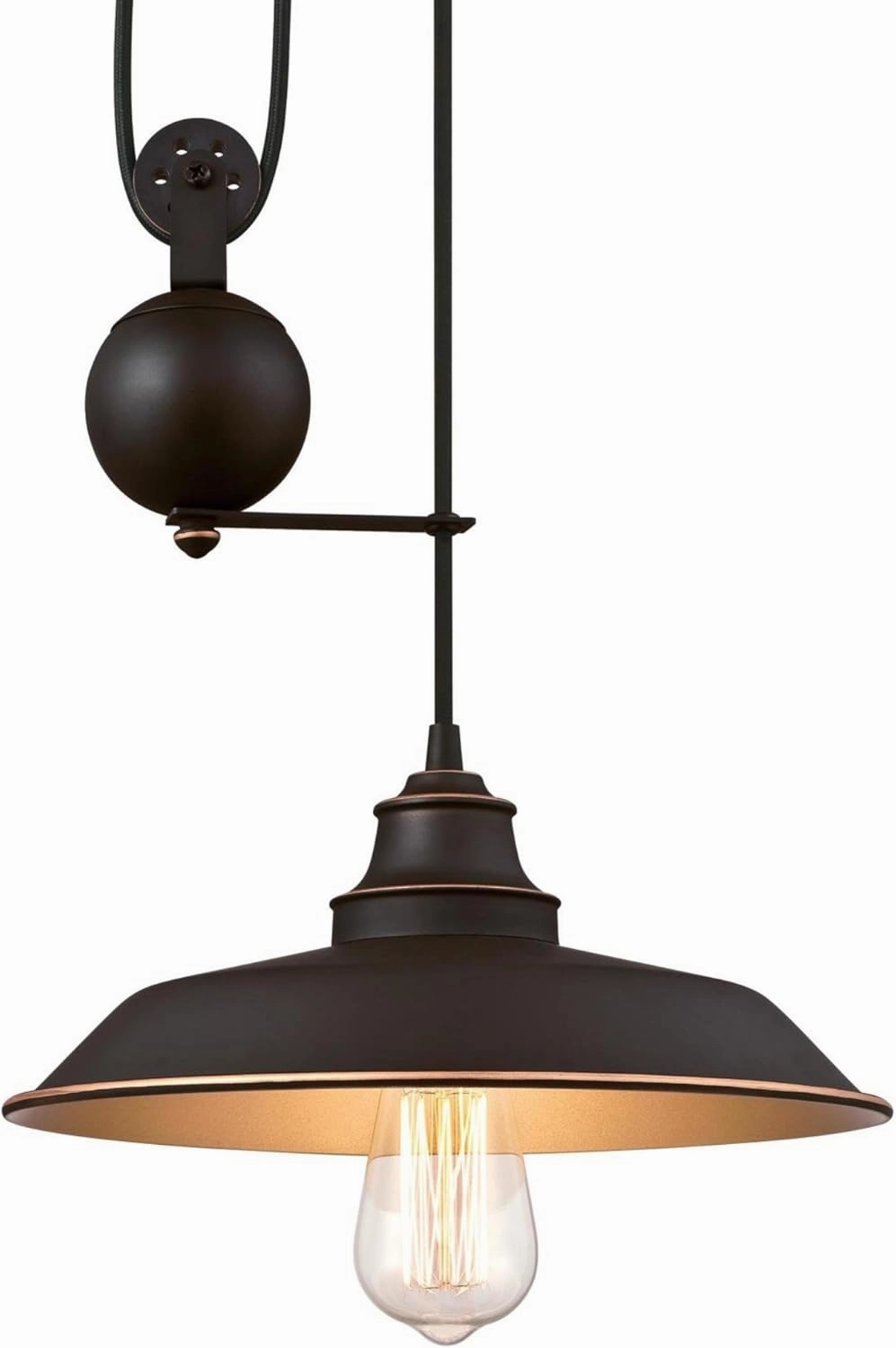 Westinghouse 6363200 Iron Hill One-Light Pulley, Oil Rubbed Bronze Finish with Highlights and Metal Shade Indoor Pendant, 1, Black
