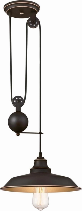 Westinghouse 6363200 Iron Hill One-Light Pulley, Oil Rubbed Bronze Finish with Highlights and Metal Shade Indoor Pendant, 1, Black
