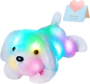 WEWILL 18'' Light up White Puppy Dog LED Stuffed Animal with Colorful Night Light Glow Soft Plush Toy Gifts for Kids on Christmas Birthday