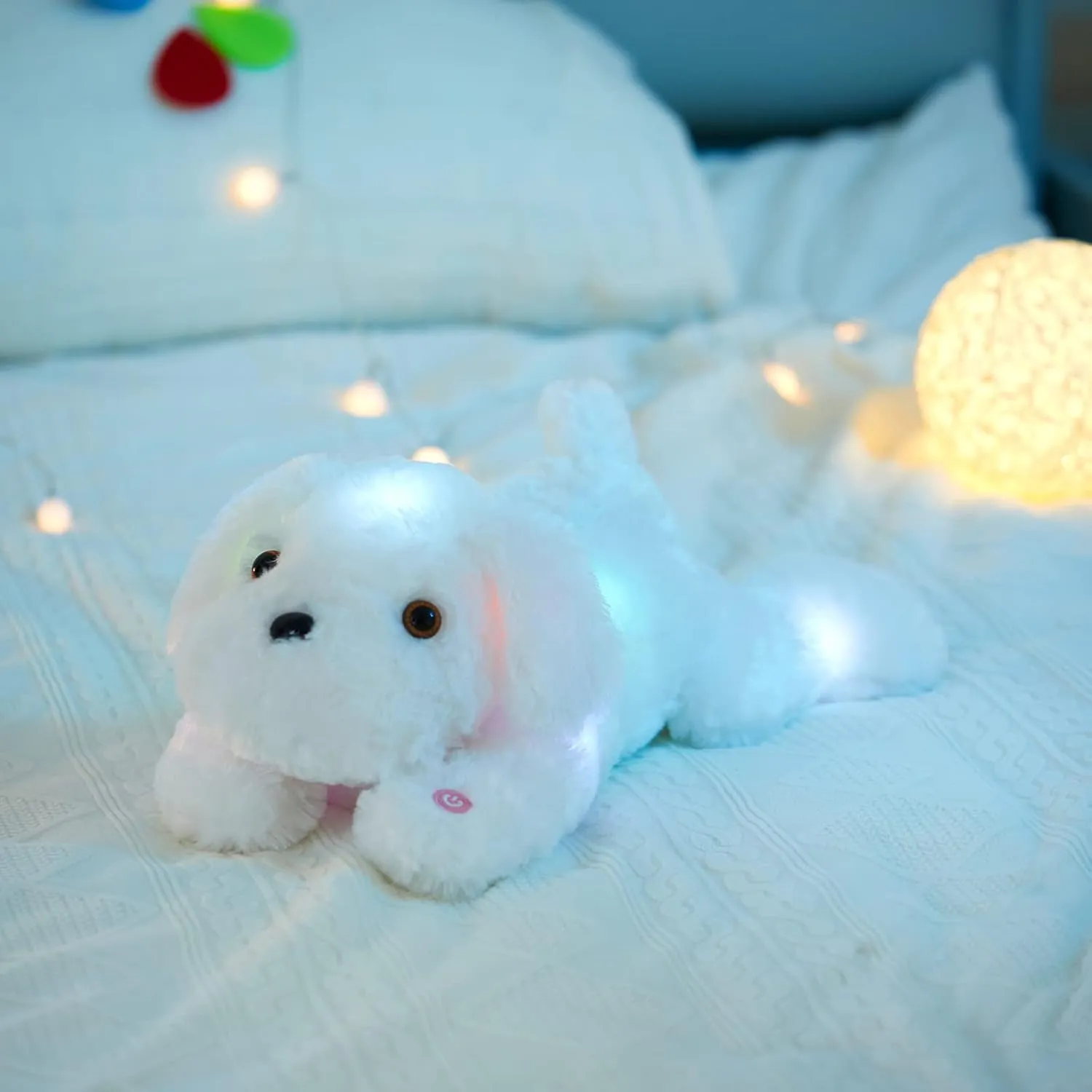WEWILL 18'' Light up White Puppy Dog LED Stuffed Animal with Colorful Night Light Glow Soft Plush Toy Gifts for Kids on Christmas Birthday