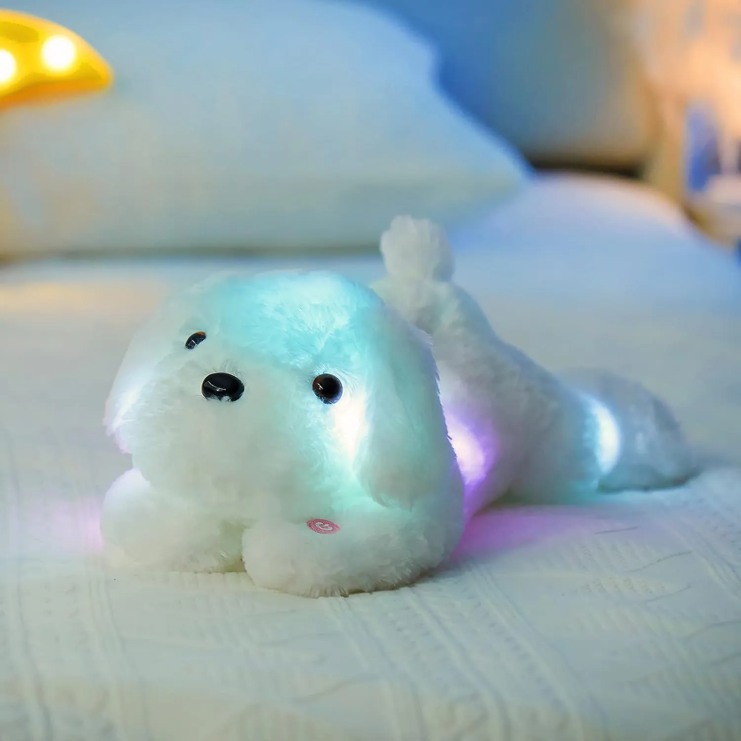 WEWILL 18'' Light up White Puppy Dog LED Stuffed Animal with Colorful Night Light Glow Soft Plush Toy Gifts for Kids on Christmas Birthday