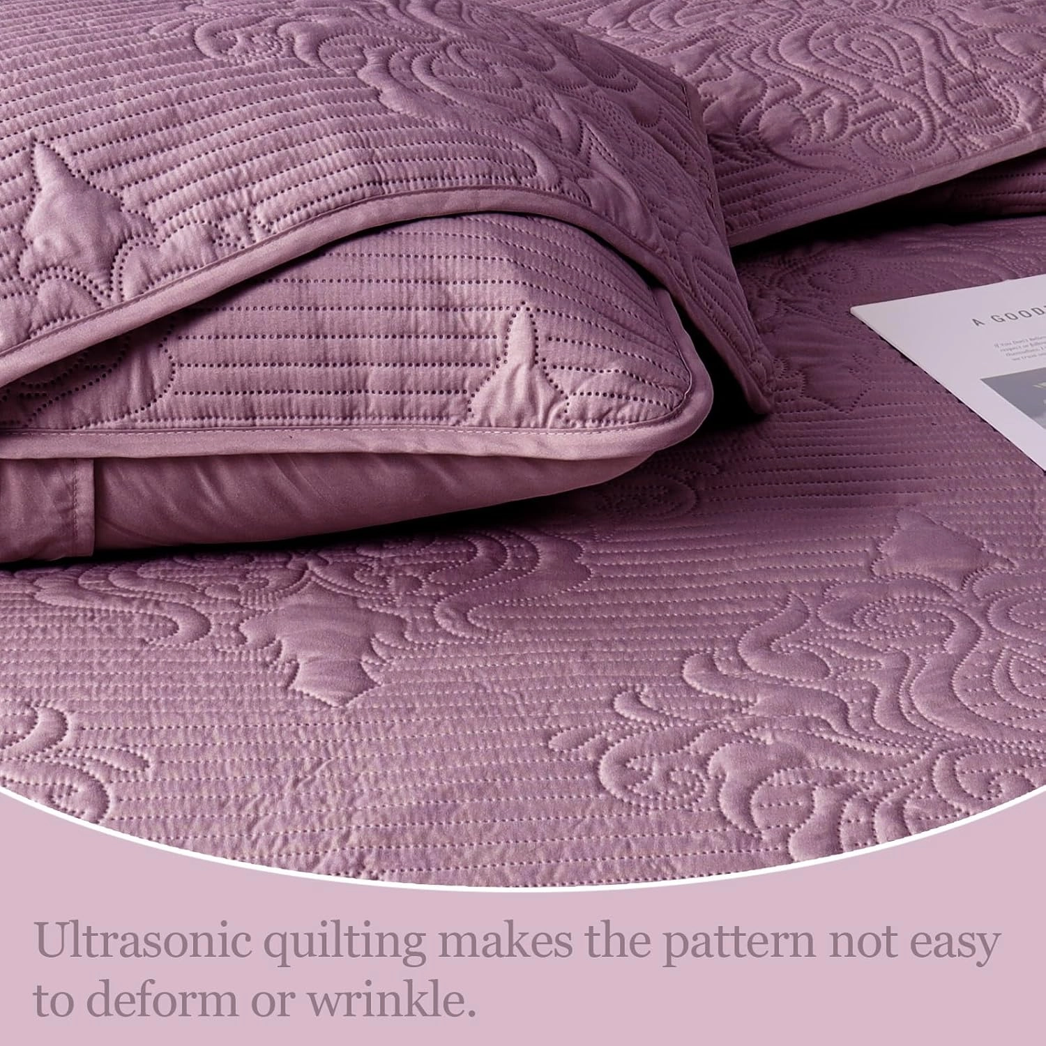 Whale Flotilla 3 Pieces Full Queen Quilt Set Dusty Lavender, Lightweight Quilt Bedding Set with Boho Embossed Pattern, Soft Microfiber Bedspreads Coverlets Bed Cover for All Season