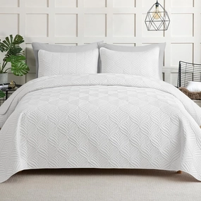 Whale Flotilla Elegant Extra Soft Quilts Queen Size, 3-Piece Lightweight Modern Geometric Full Queen Quilt Bedding Sets Bedspread Coverlet for All Seasons, White
