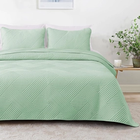 Whale Flotilla Queen Quilt Set, Soft Lightweight Quilts Bedspreads Coverlet with Embossed Pattern, Bedding Sets with 2 Pillow Shams, Reversible Bed Cover for All Seasons, 96x90 Inches, Light Green
