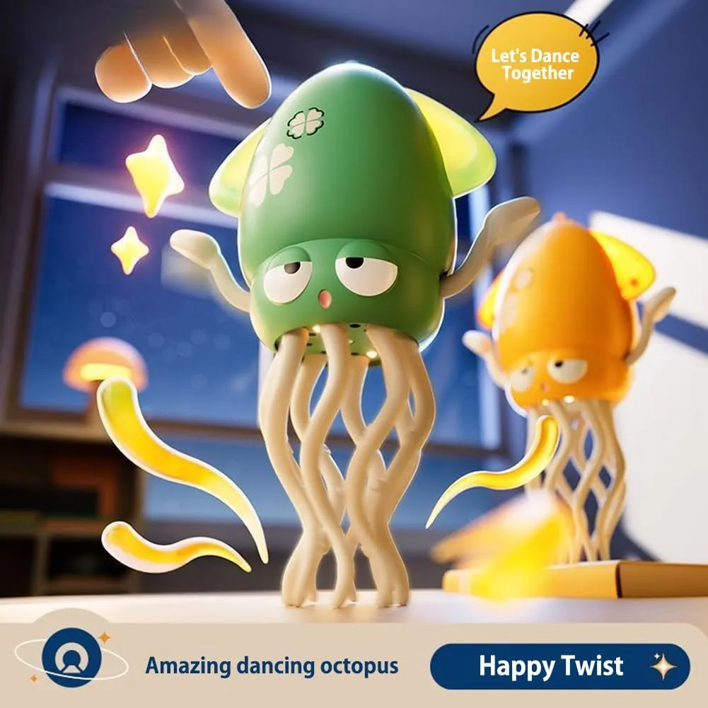 Wiggly Wonder Octopus, Magic Dancing Squid Toy, Automatic Obstacle Avoidance Sensor Eight-Legged Crawling Toy, Suitable for Indoor Play (Yellow - No Fishing Rod)