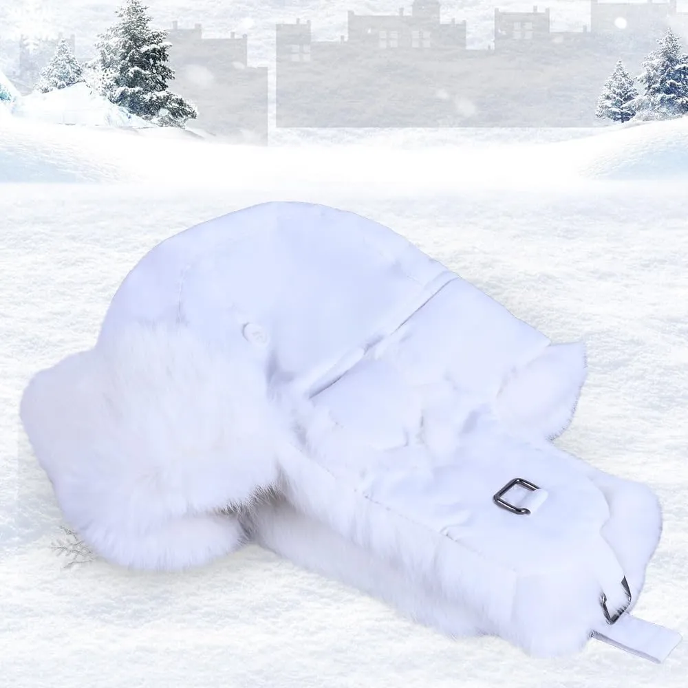 Winter Trapper Hat,100% Rabbit Fur Russian Ushanka Aviator Hunting Ski Hat Winter Hat with Ear Flaps