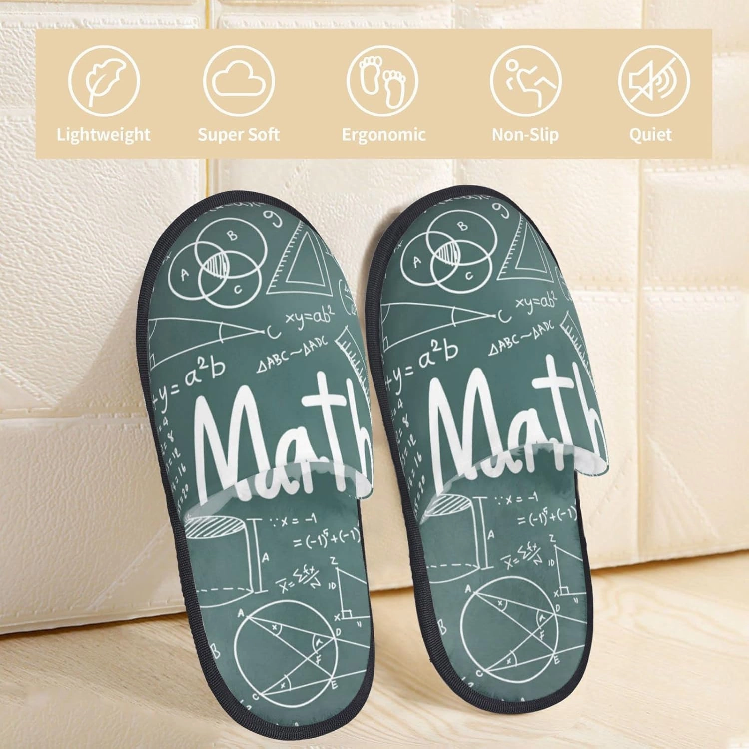 Winter House Shoes Fluffy Slippers Math Geometric Formula Dot Warm Indoor House Slippers For Men Women