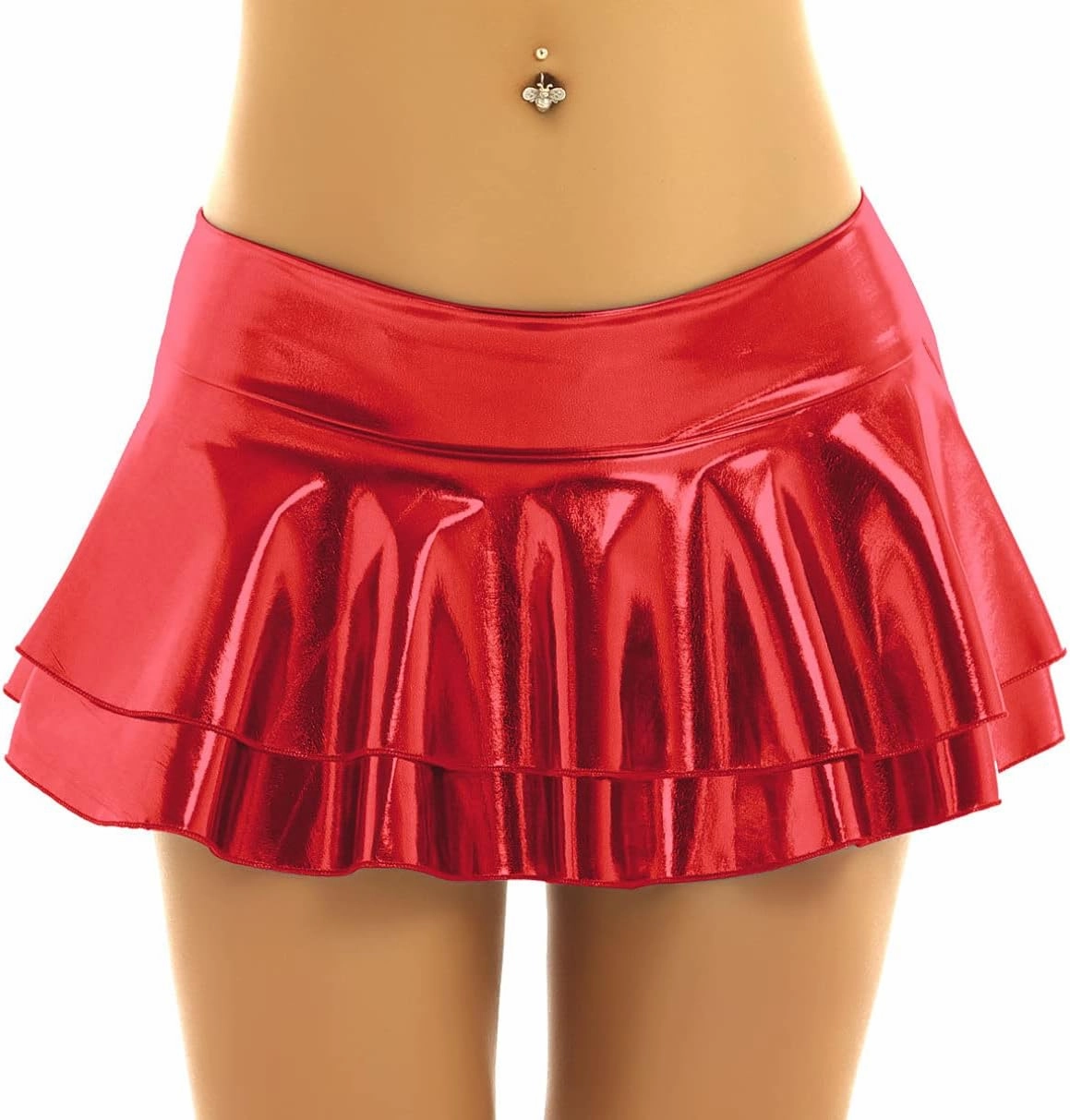 Women's Solid Novelty Metallic Pleated Mini Skirt Double Layer Tutu Flare Dance Dresses