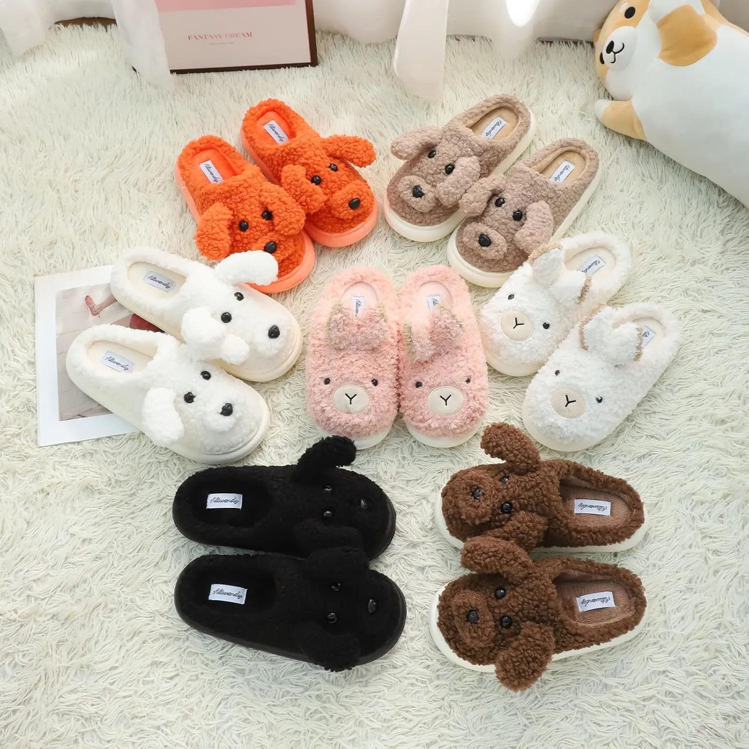 Women's Cute Teddy Animal Slippers House Slippers Warm Memory Foam Cotton Cozy Soft Fleece Plush Home Slippers Indoor Outdoor
