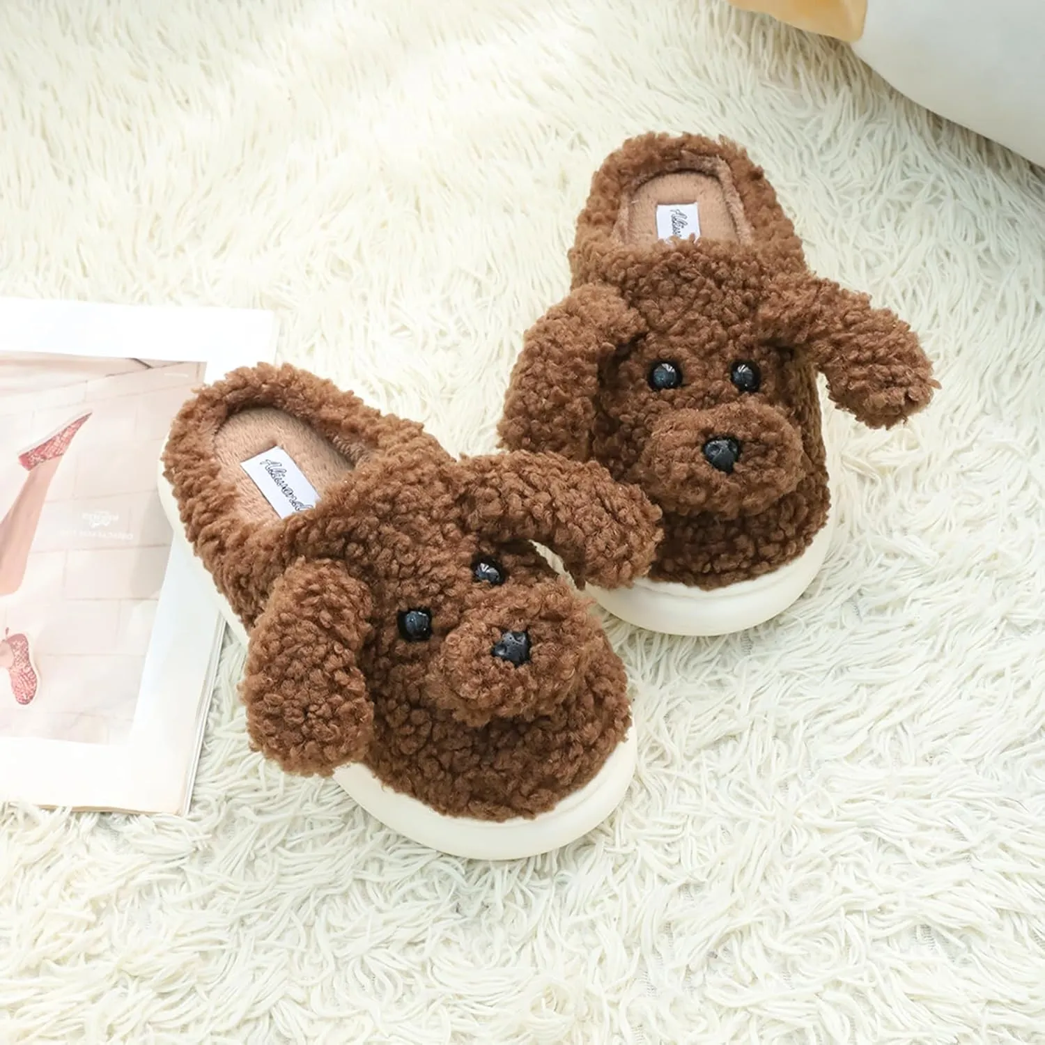Women's Cute Teddy Animal Slippers House Slippers Warm Memory Foam Cotton Cozy Soft Fleece Plush Home Slippers Indoor Outdoor