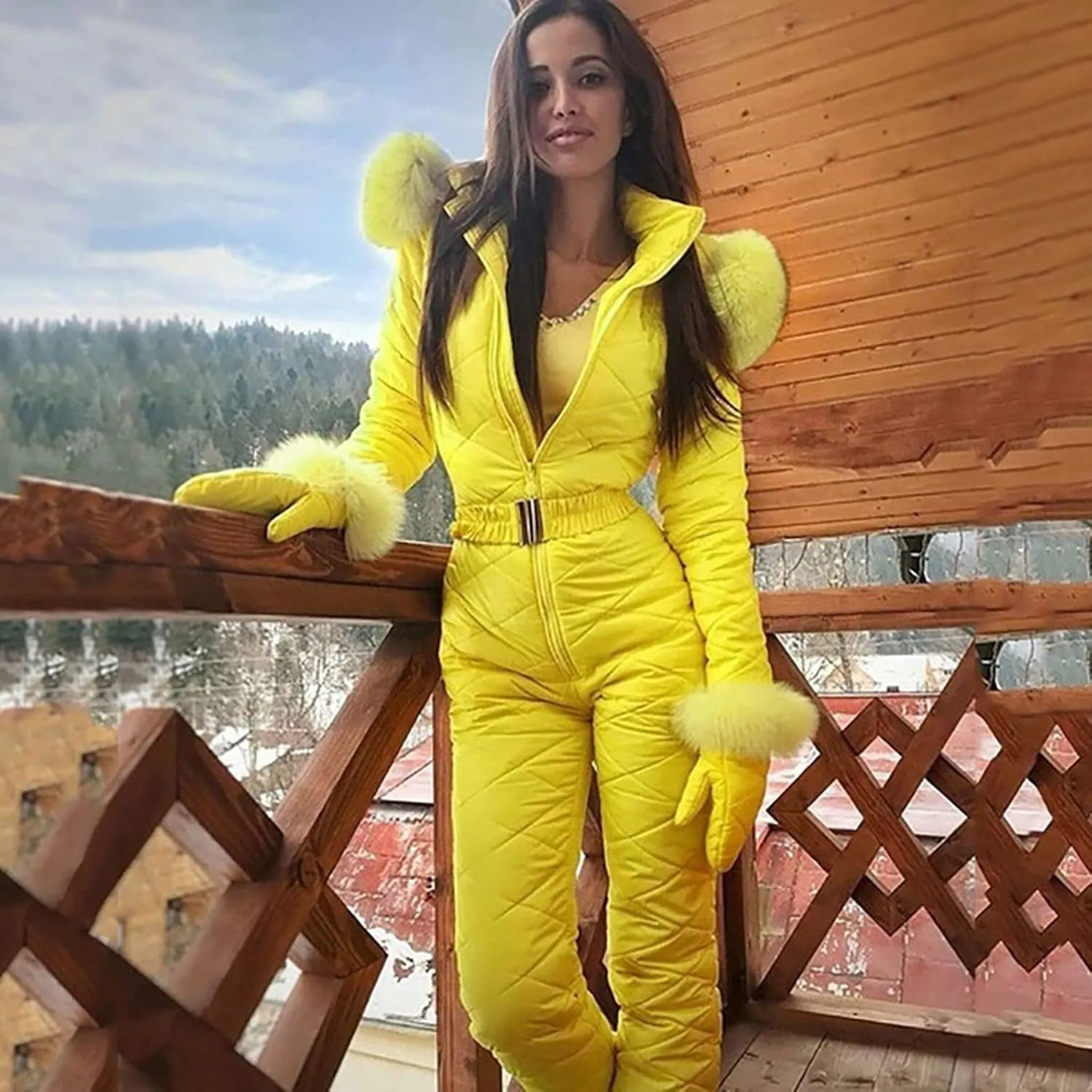 Womens One Piece Snowsuit Winter Onesie Warming Ski Suit Waterproof Insulated Snowsuit Ski Jumpsuit Outfits Skiwear