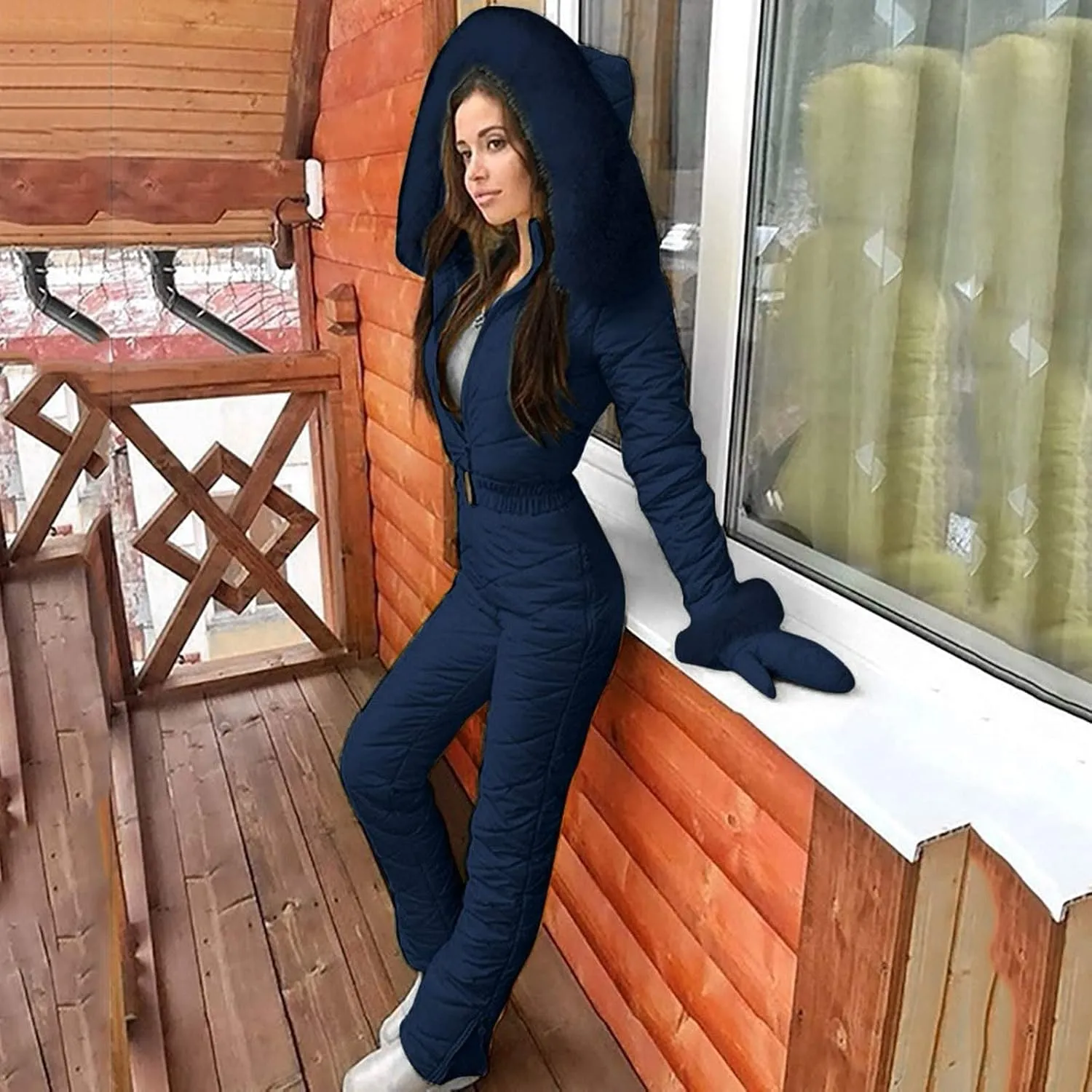 Womens One Piece Snowsuit Winter Onesie Warming Ski Suit Waterproof Insulated Snowsuit Ski Jumpsuit Outfits Skiwear