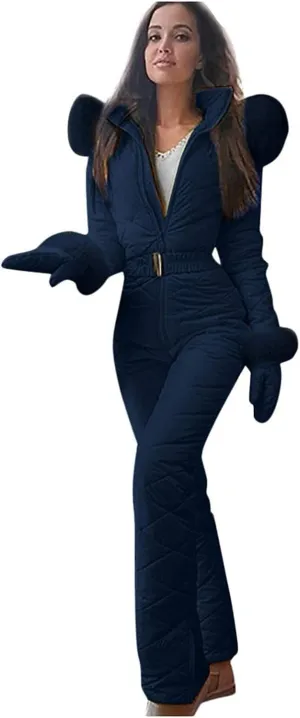Womens One Piece Snowsuit Winter Onesie Warming Ski Suit Waterproof Insulated Snowsuit Ski Jumpsuit Outfits Skiwear