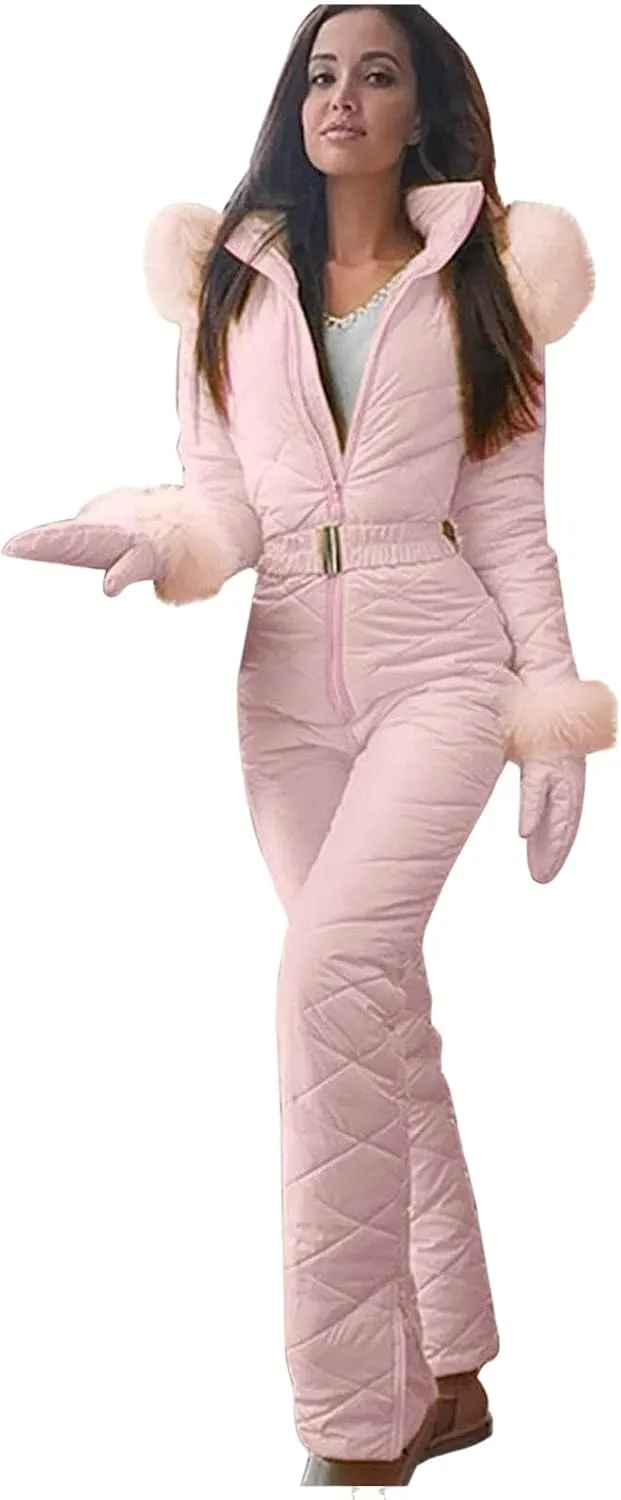 Womens One Piece Snowsuit Winter Onesie Warming Ski Suit Waterproof Insulated Snowsuit Ski Jumpsuit Outfits Skiwear