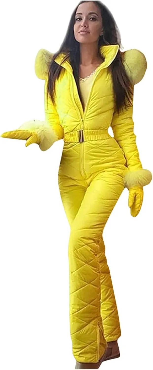 Womens One Piece Snowsuit Winter Onesie Warming Ski Suit Waterproof Insulated Snowsuit Ski Jumpsuit Outfits Skiwear
