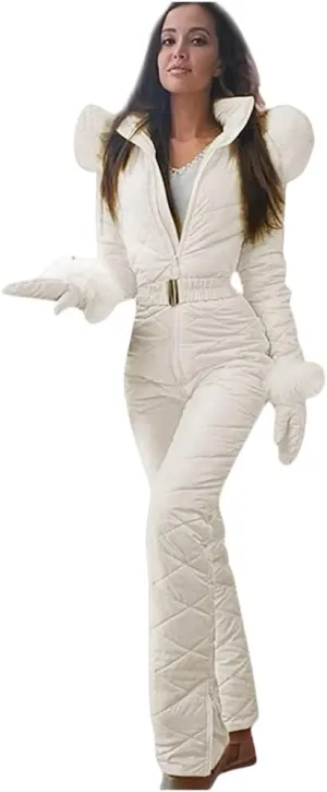 Womens One Piece Snowsuit Winter Onesie Warming Ski Suit Waterproof Insulated Snowsuit Ski Jumpsuit Outfits Skiwear