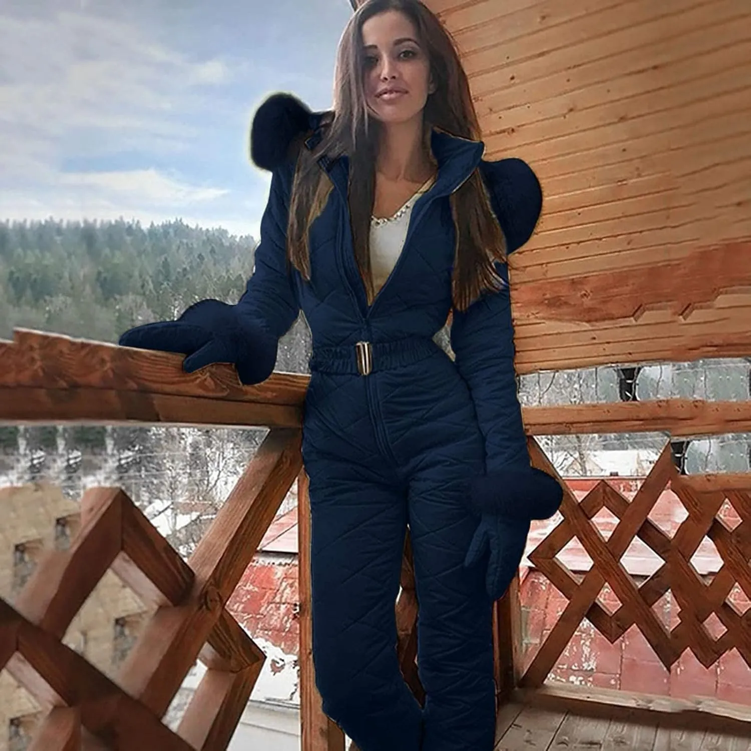 Womens One Piece Snowsuit Winter Onesie Warming Ski Suit Waterproof Insulated Snowsuit Ski Jumpsuit Outfits Skiwear