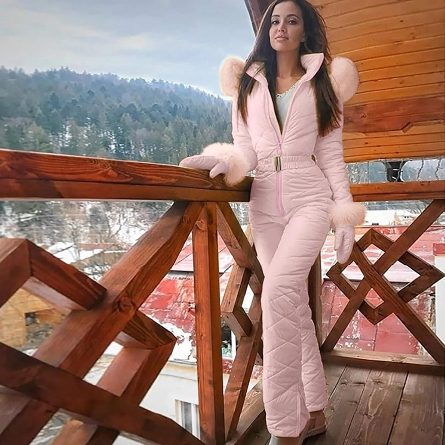 Womens One Piece Snowsuit Winter Onesie Warming Ski Suit Waterproof Insulated Snowsuit Ski Jumpsuit Outfits Skiwear