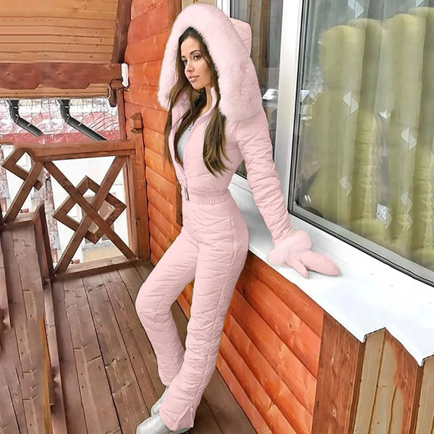 Womens One Piece Snowsuit Winter Onesie Warming Ski Suit Waterproof Insulated Snowsuit Ski Jumpsuit Outfits Skiwear