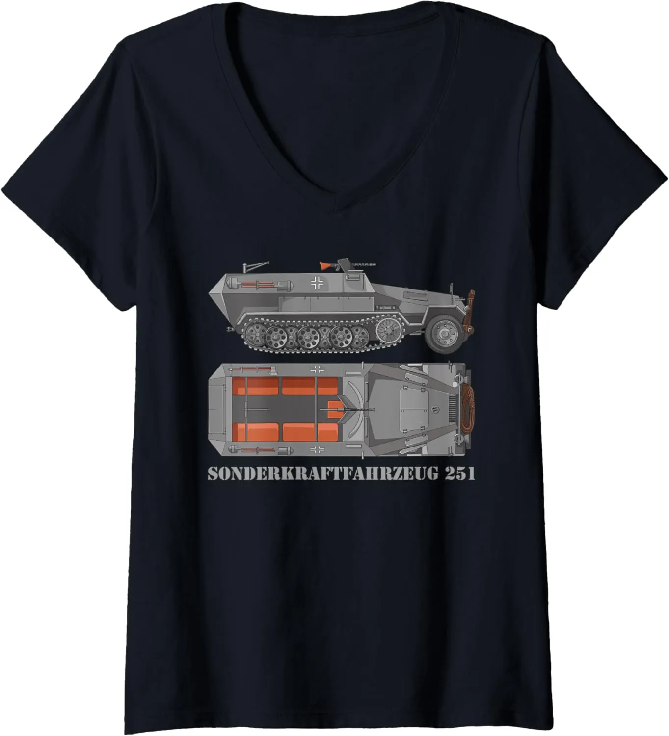 Womens SdKfz 251 German WW2 Half-track APC Hanomags Diagram V-Neck T-Shirt