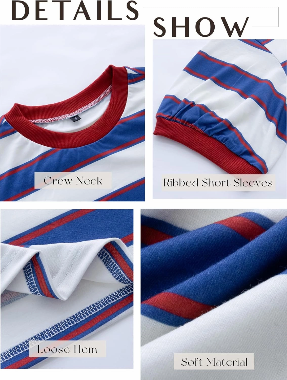 Womens Summer Tops Striped Color Block Short Sleeve T-Shirts Color Block Crewneck Casual Loose Basic Tee Blouses
