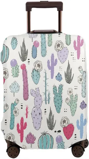 Wondertify Colorful Cacti Suitcase Cover Childish Lovely Plant Travel Elastic Protective Washable Suitcase Protector Fits 25 To 28 Inch