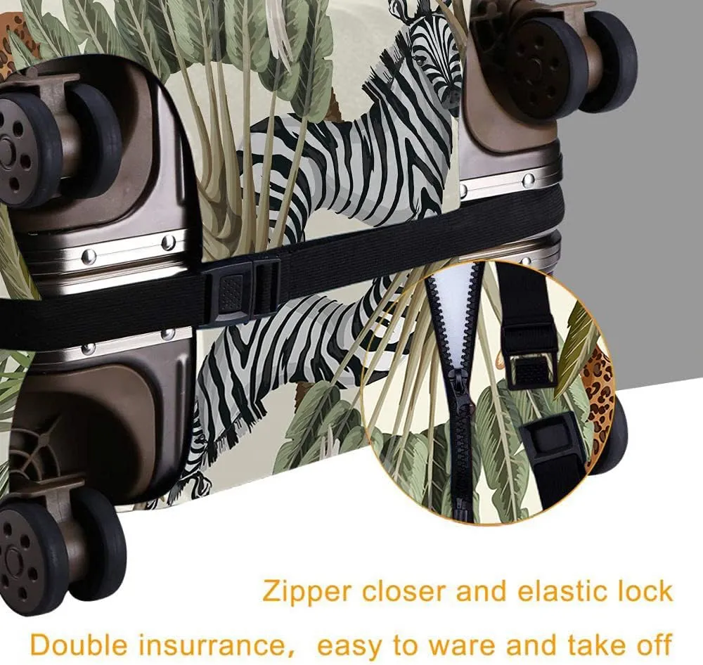Wondertify Trees Animals Suitcase Cover Exotic Monkey Parrot Toucan Zebra Leopard Travel Elastic Protective Washable Suitcase Protector Fits 25 To 28 Inch Colorful