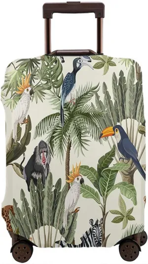 Wondertify Trees Animals Suitcase Cover Exotic Monkey Parrot Toucan Zebra Leopard Travel Elastic Protective Washable Suitcase Protector Fits 25 To 28 Inch Colorful