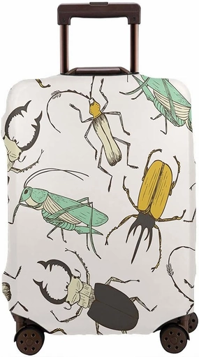 WONDERTIFY Brown Bug Suitcase Cover Funny Childish Bugs Grasshopper Stag Beetle Travel Elastic Protective Washable Suitcase Protector Colorful Fits 25 To 28 Inch