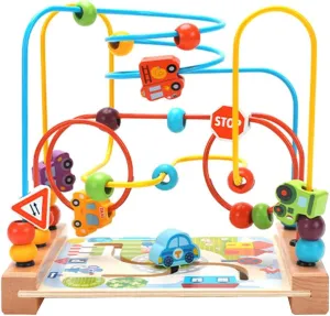 Wooden Bead Maze Toy for Toddlers - Early Educational Montessori Activity Toy - Colorful Roller Maze for Kids Ages 3-5 - Stimulates Fine Motor Skills and Hand-Eye Coordination