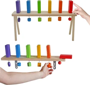 Wooden Falling Domino Wall/Stand; Colorful Toppling Domino Blocks for Kids