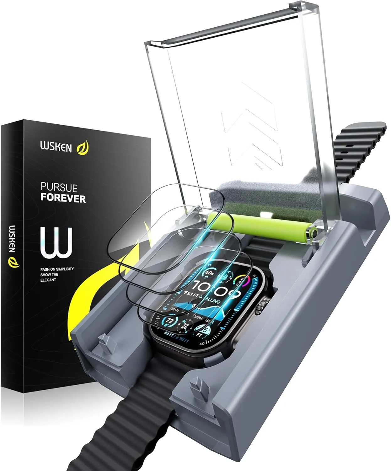 WSKEN 4 Pack Screen Protector for Apple Watch Ultra 2 / Ultra 49mm - [Zero Bubble] N0.1 Top Durable 9H  HD Tempered Glass with Auto-alignment Box for iwatch 49mm,Easy Installation