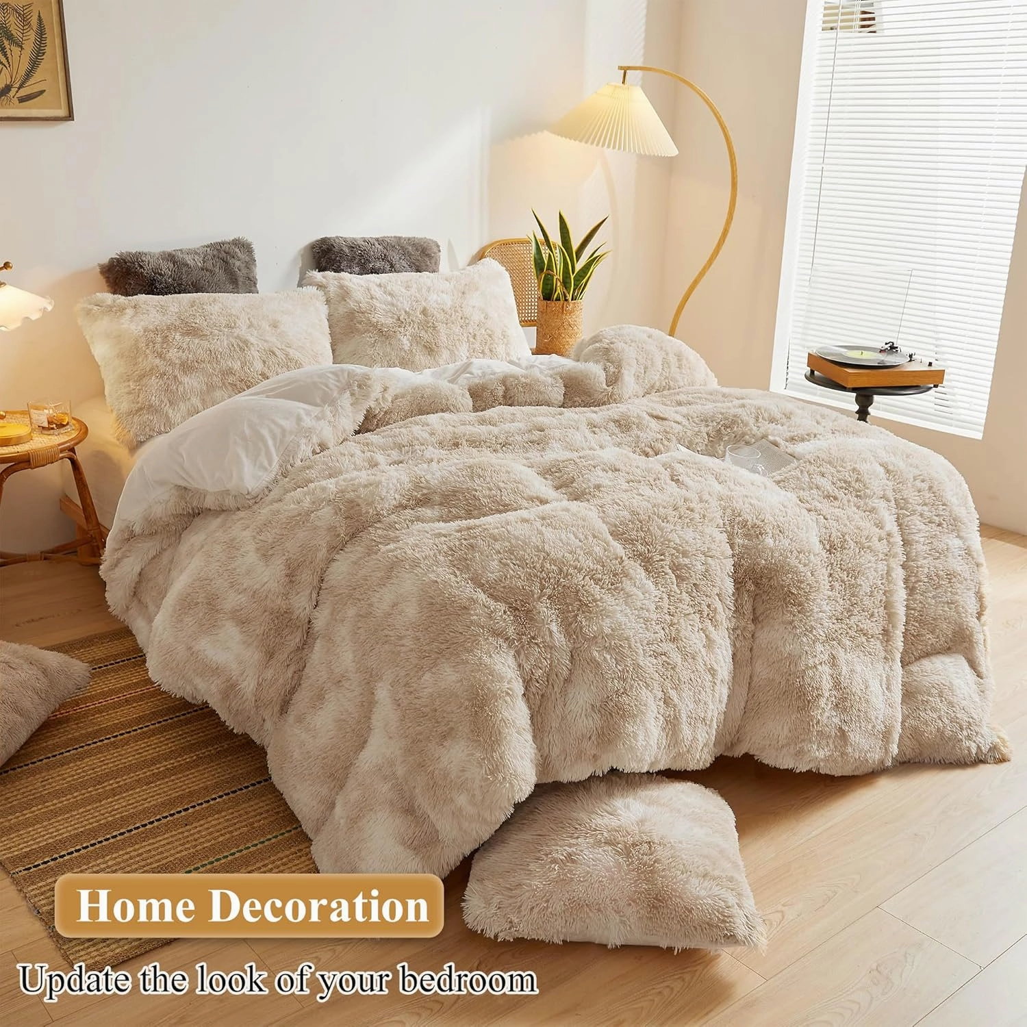 XeGe Tie Dye Faux Fur Fluffy Throw Pillow Cases, Plush Shaggy Soft Furry Pillowcases, Marble Print Velvet Fuzzy Decorative Pillow Covers for Bed Couch Zipper Closure, Set of 2(King, Tie Dye Beige)