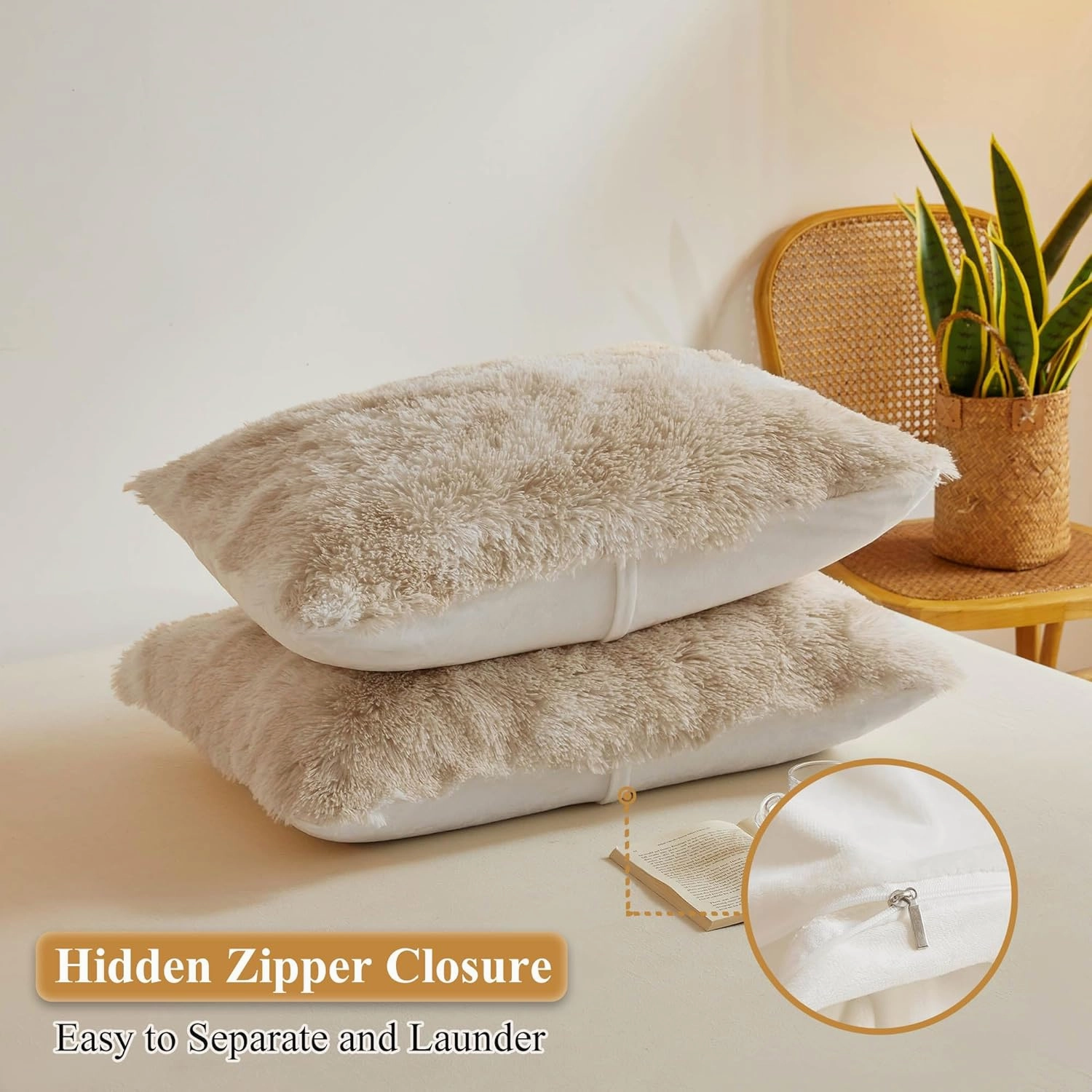XeGe Tie Dye Faux Fur Fluffy Throw Pillow Cases, Plush Shaggy Soft Furry Pillowcases, Marble Print Velvet Fuzzy Decorative Pillow Covers for Bed Couch Zipper Closure, Set of 2(King, Tie Dye Beige)