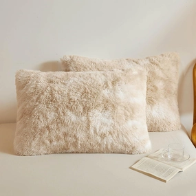 XeGe Tie Dye Faux Fur Fluffy Throw Pillow Cases, Plush Shaggy Soft Furry Pillowcases, Marble Print Velvet Fuzzy Decorative Pillow Covers for Bed Couch Zipper Closure, Set of 2(King, Tie Dye Beige)