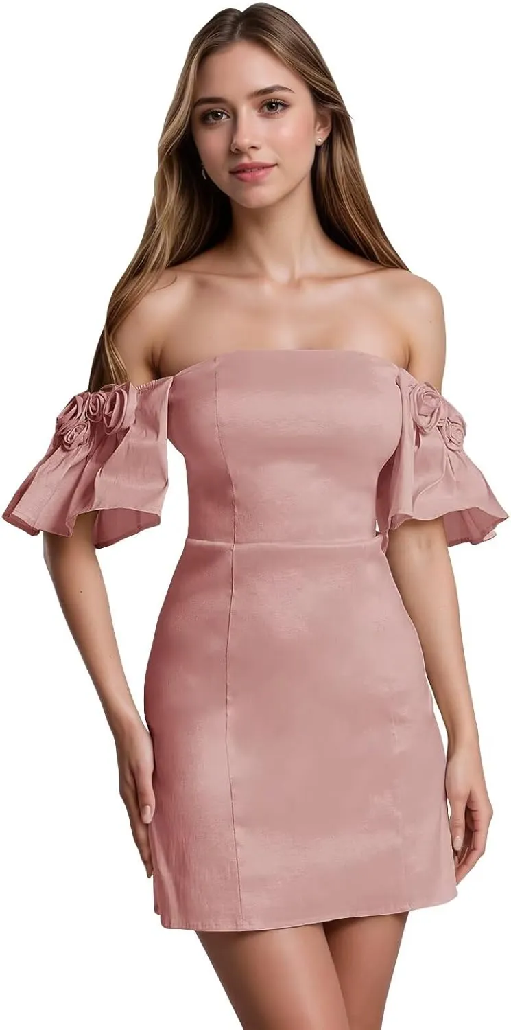 Xijun Strapless Homecoming Dresses 2025 with Flowers 3D Mini Satin Prom Dress Formal Short Cocktail Gowns