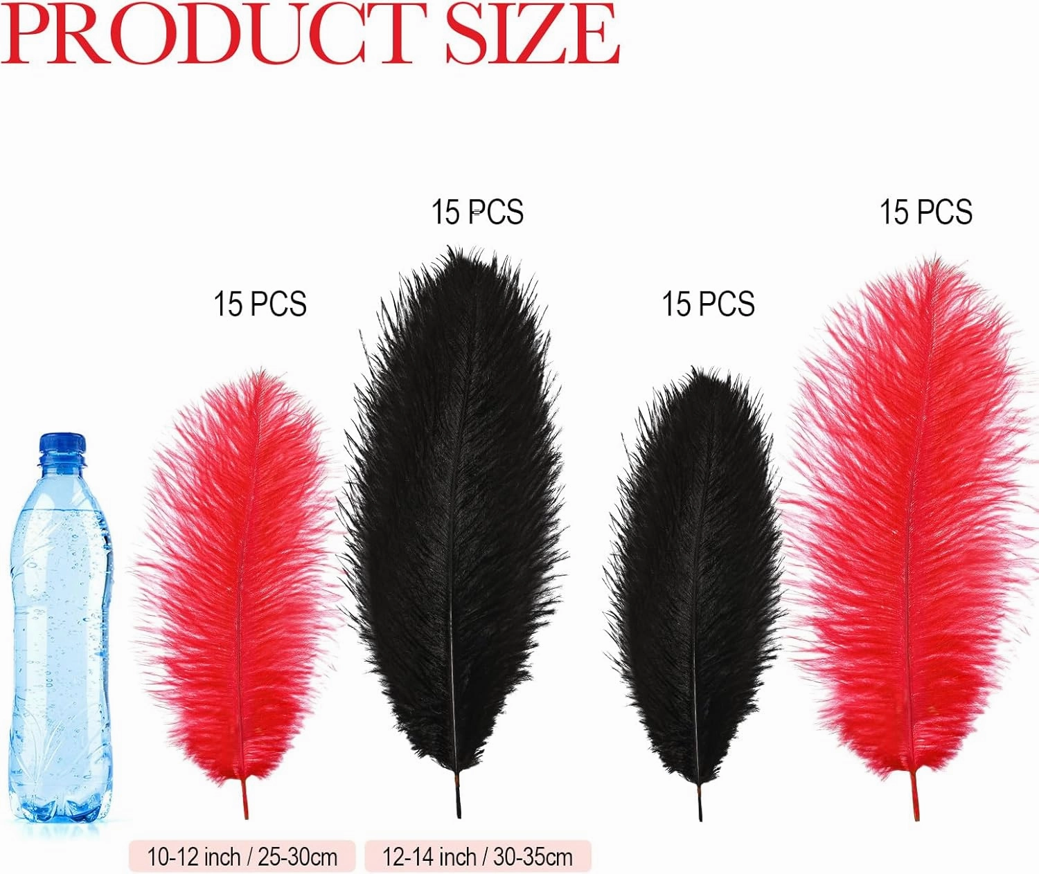 XunYee 60 Pcs 1920s Natural Ostrich Feathers Bulk 10-12 Inch/ 12-14 Inch Natural Large Feather for Wedding Dancing Birthday Party Centerpieces Carnival Decorations(Red, Black)
