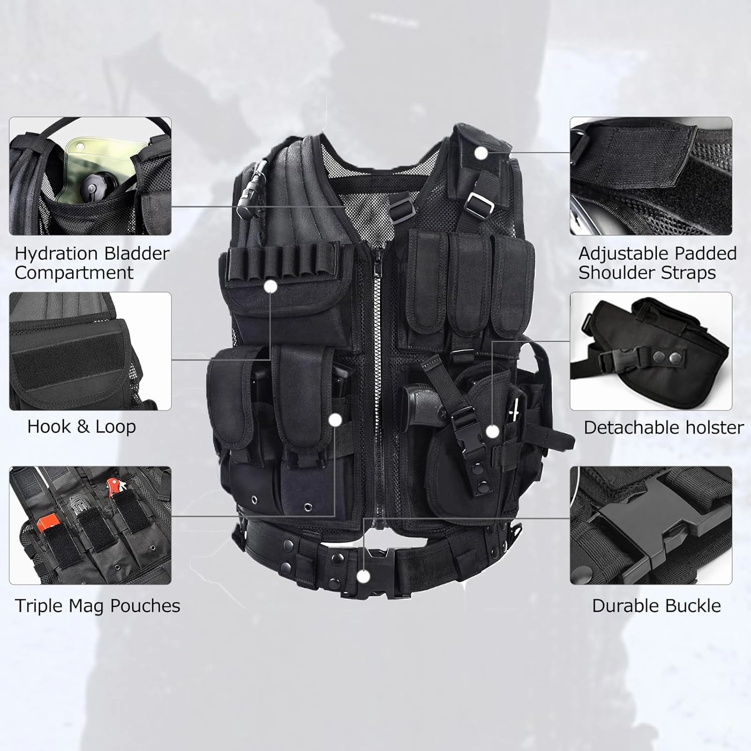 YAKEDA Tactical Outdoor CS Game Vest Adjustable Fit Adult