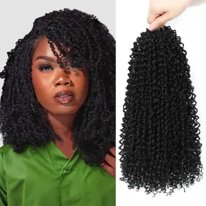 Yanky Twist Crochet Hair for Women 8 Packs 12 Inch Pre-Looped Fluffy Spring Crochet Mini Braids Protective Hairstyle (#1B)