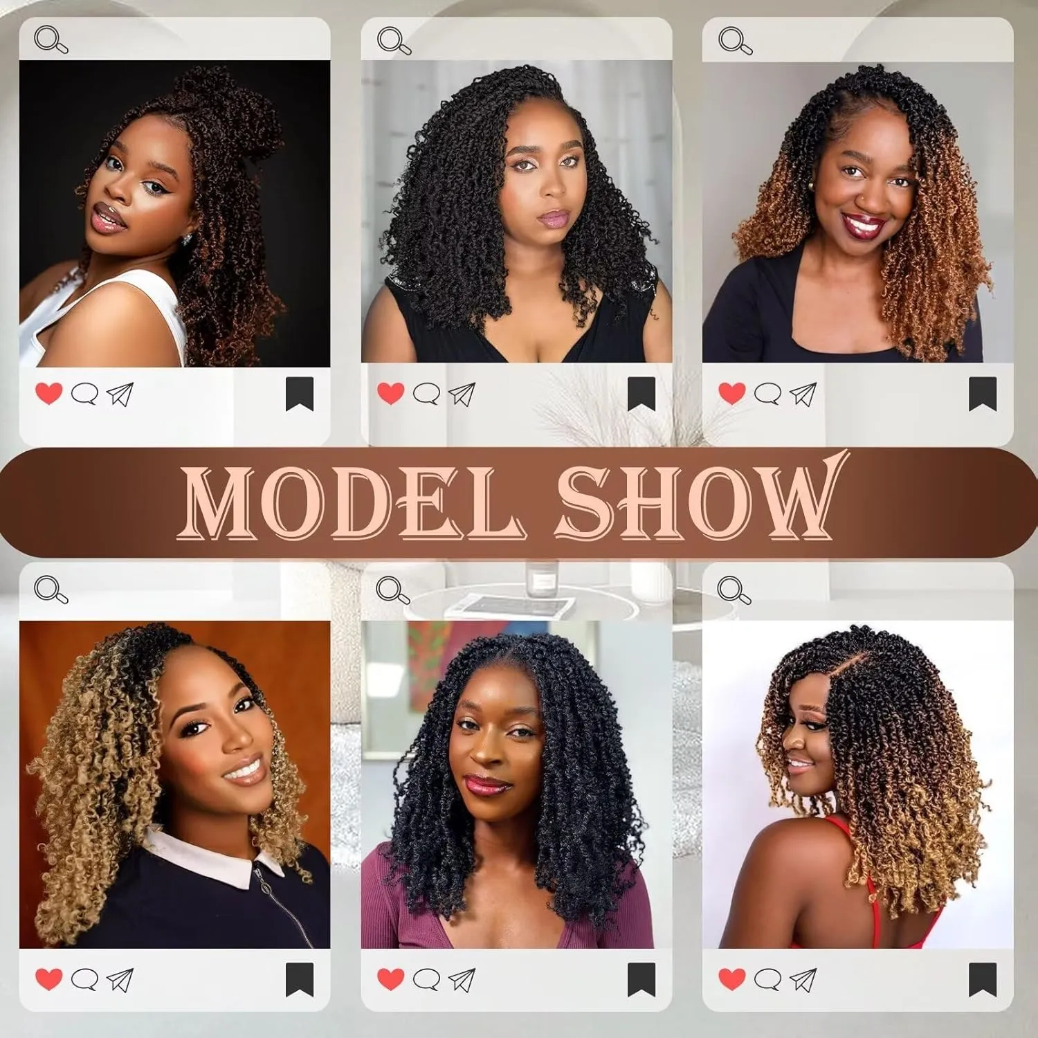 Yanky Twist Crochet Hair for Women 8 Packs 12 Inch Pre-Looped Fluffy Spring Crochet Mini Braids Protective Hairstyle (#1B)