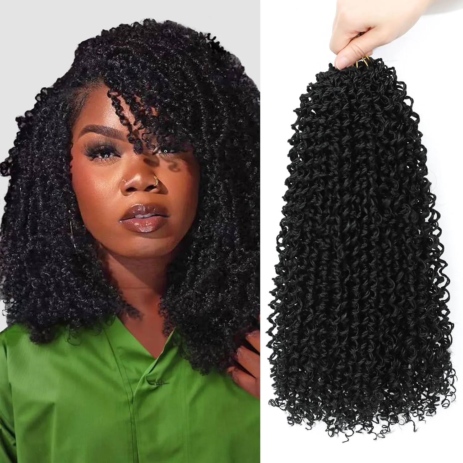 Yanky Twist Crochet Hair for Women 8 Packs 12 Inch Pre-Looped Fluffy Spring Crochet Mini Braids Protective Hairstyle (#1B)
