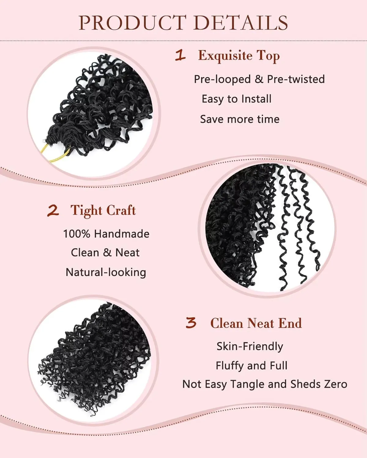 Yanky Twist Crochet Hair for Women 8 Packs 12 Inch Pre-Looped Fluffy Spring Crochet Mini Braids Protective Hairstyle (#1B)