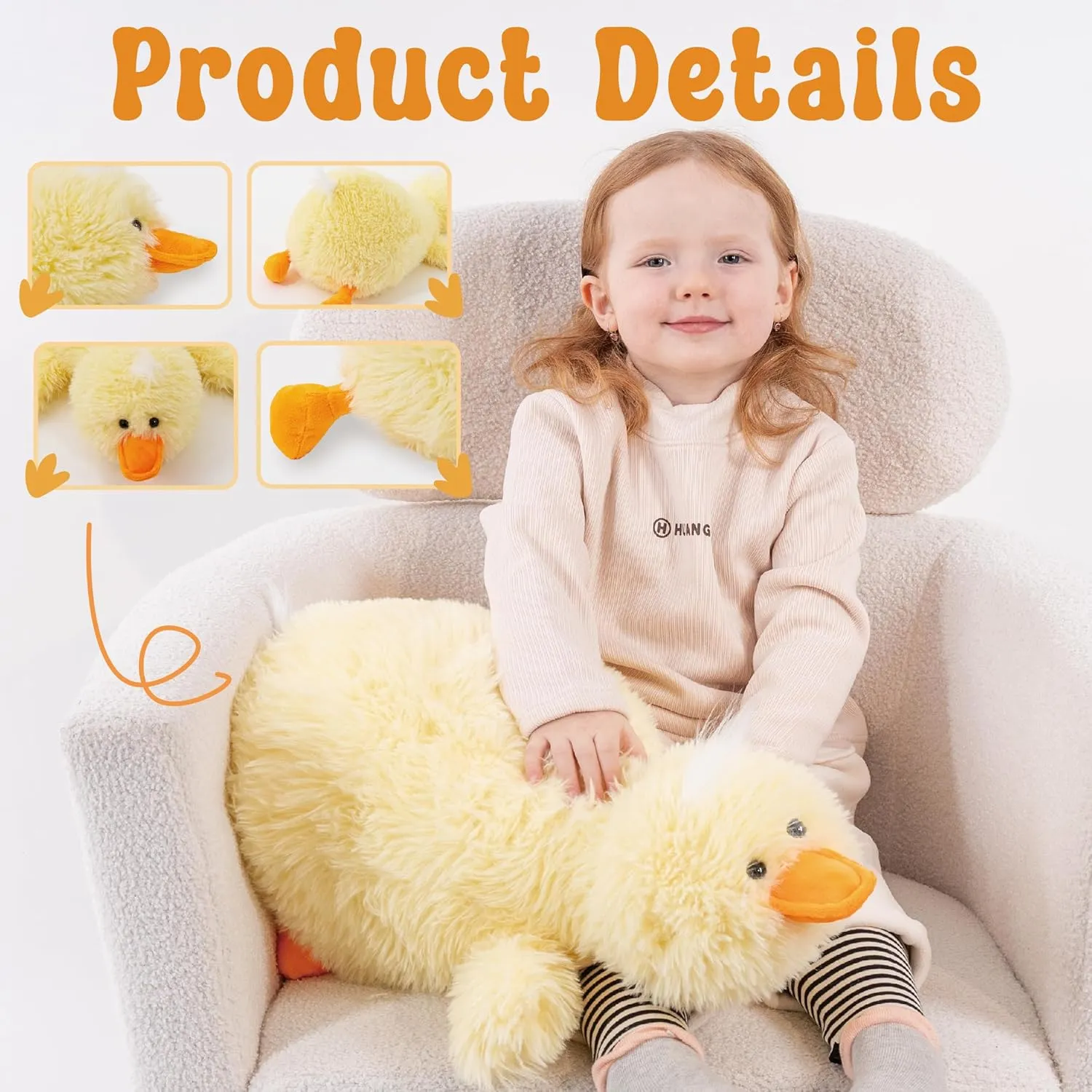 Yellow Duck Stuffed Animals, 4.4lbs Weighted Duck Plush Toys, Fluffy Stuffed Animal, Soft Farm Animal Plush Toys, 23" Large Weighted Stuffed Animals for Kids, Adults on Birthday Children's Day