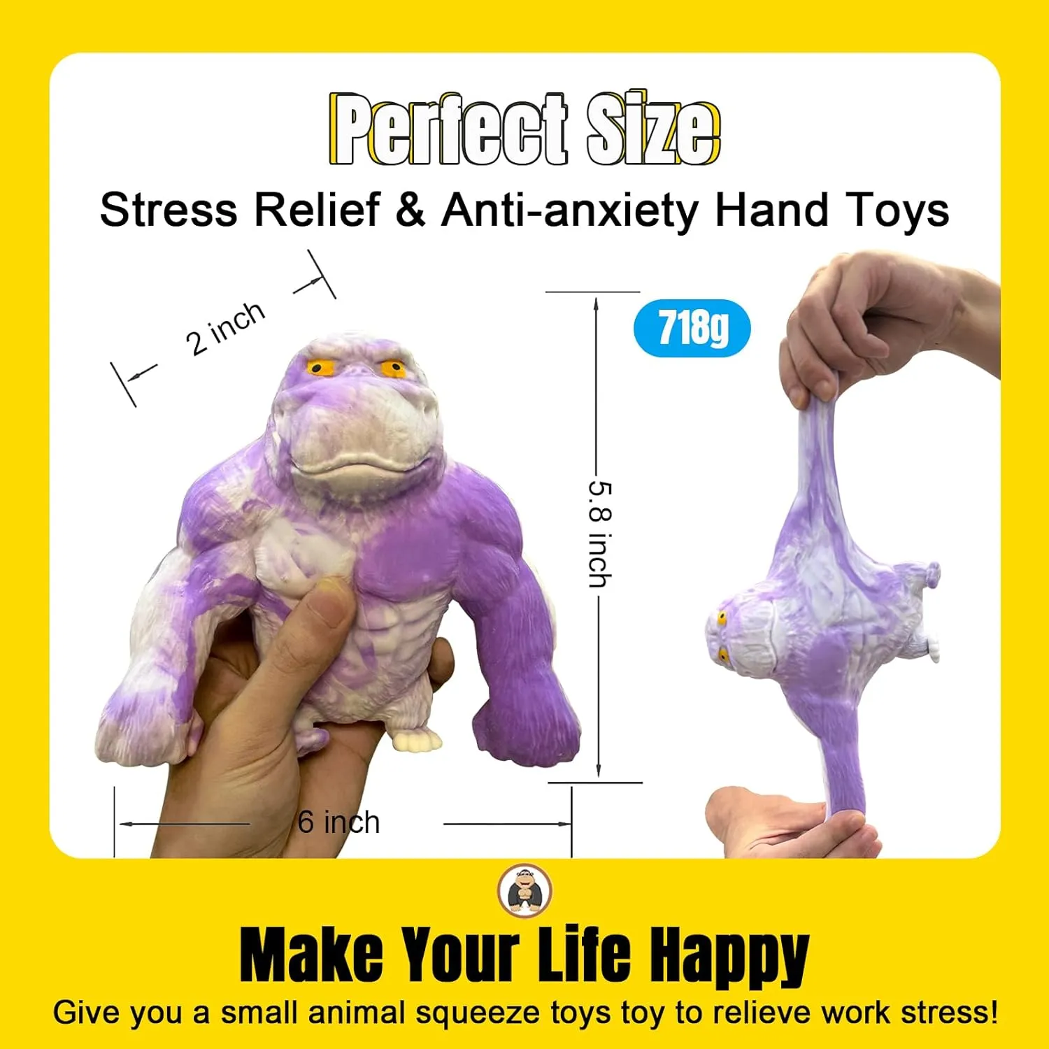 YHan Squishy Monkey Toy, Stretch Gorilla Toy, Latex Gorilla Soft Decompression Doll Toy, Halloween Squishy Toys Gorilla Action Figure for Kids Child Boys Girls (Purple, Medium)